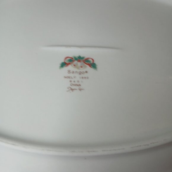 Sango Christmas Holly Serving Platter 8415 Bells Gold Rim 14 Inch Vintage 90s - Picture 3 of 5